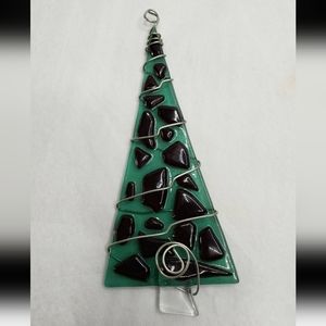 Art Glass Christmas Tree Wire Hanger 7" x 3" Light Catcher